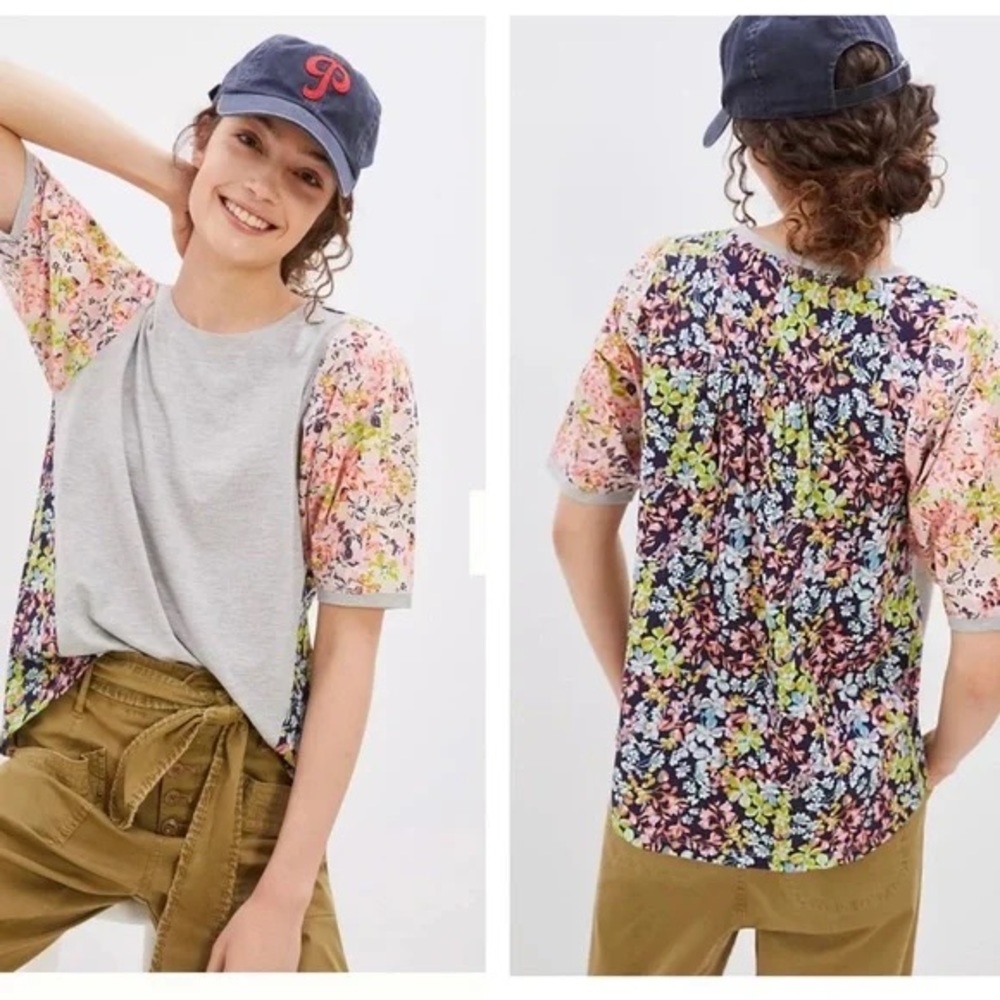 Anthropology by Maeve mixed fabric floral top